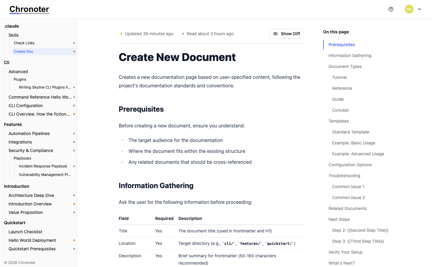 Chronoter documentation site screenshot