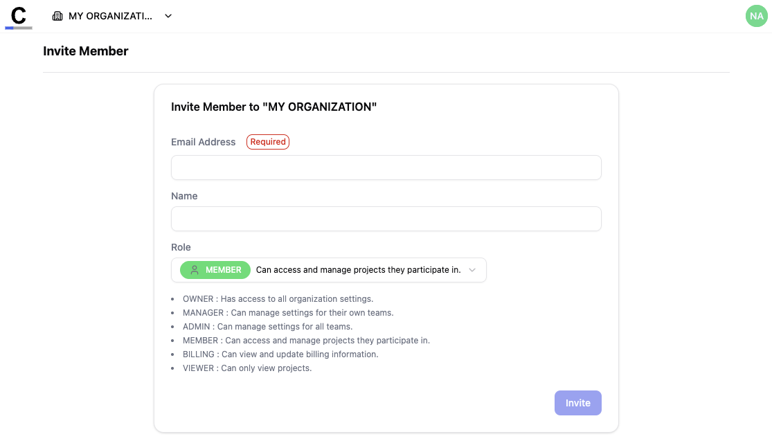Member invitation form